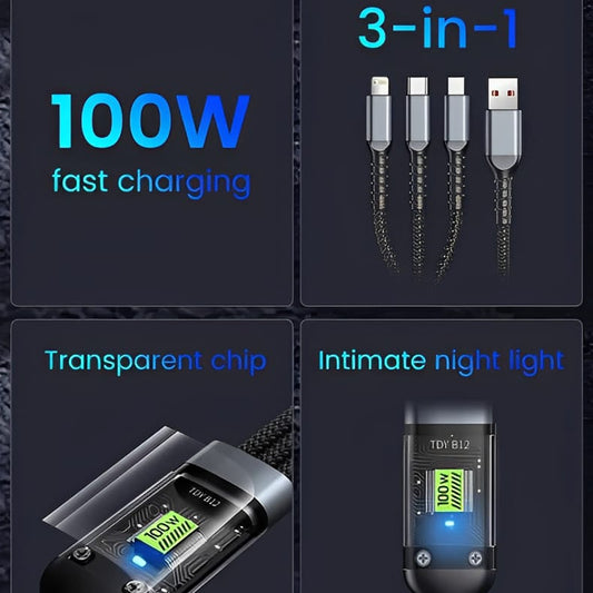 3 in 1 Fast Charging Cable | 100W Fast Charging